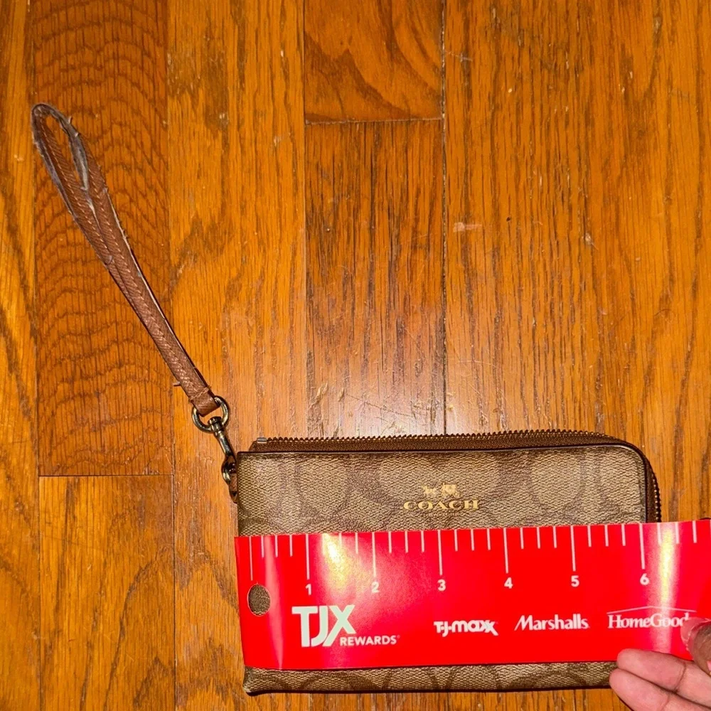 Coach Tan Wristlet with Gold Accents